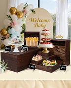 8Sizes Wooden Nested Buffet Risers with Mini Signs for Party Decor in 8 Sizes in wood color, alternate view 2
