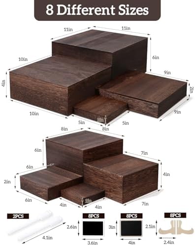 8Sizes Wooden Nested Buffet Risers with Mini Signs for Party Decor in 8 Sizes in wood color, alternate view 3