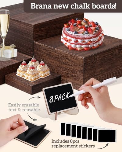 8Sizes Wooden Nested Buffet Risers with Mini Signs for Party Decor in 8 Sizes in wood color, alternate view 4
