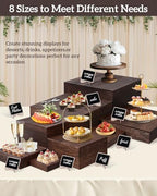 8Sizes Wooden Nested Buffet Risers with Mini Signs for Party Decor in 8 Sizes in wood color, alternate view 6