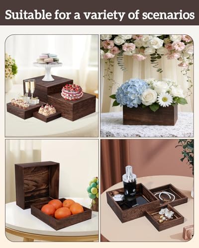 8Sizes Wooden Nested Buffet Risers with Mini Signs for Party Decor in 8 Sizes in wood color, alternate view 7