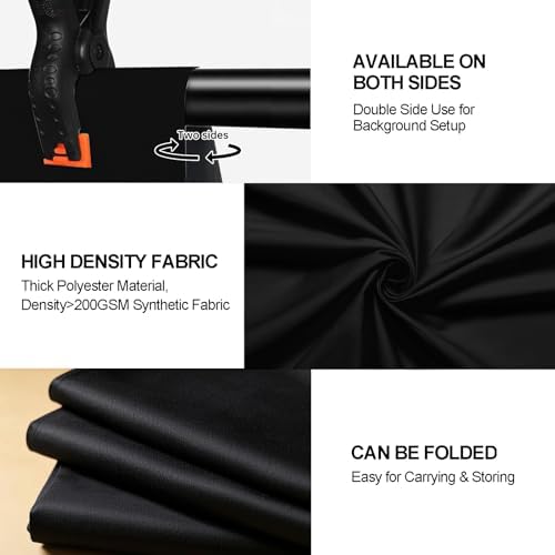 8x10 FT Black Backdrop for Photography, Large Black Screen for Portraits, Background Curtain for Booth Video, alternate view