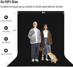 8x10 FT Black Backdrop for Photography, Large Black Screen for Portraits, Background Curtain for Booth Video, alternate view