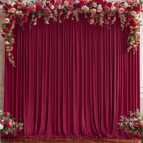 8x10FT Burgundy Backdrop Curtains for Wedding, Wrinkle Free Polyester Photo Backdrop Drapes for Baby Shower