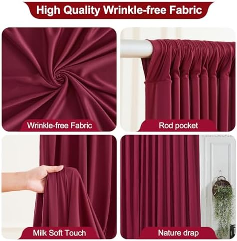 8x10FT Burgundy Backdrop Curtains for Wedding, Wrinkle Free Polyester Photo Backdrop Drapes for Baby Shower, alternate view 2
