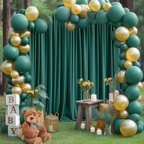 8x10FT Hunter Green Backdrop Curtains for Wedding Parties, Wrinkle Free Polyester Photography Backdrop Drapes, alternate view