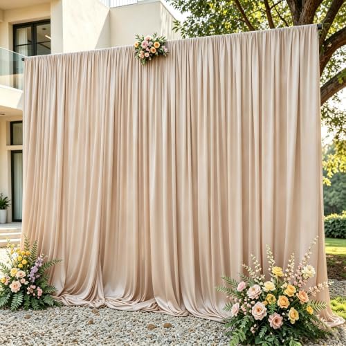 8x10FT Light Champagne Backdrop Curtains for Wedding Parties, Wrinkle Free Polyester Photography Backdrop Drapes