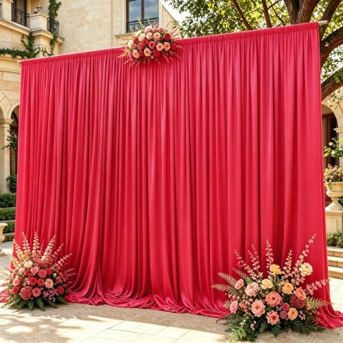 8x10FT Red Backdrop Curtains for Wedding Parties, Wrinkle Free Polyester Photo Backdrop Drapes for Birthday Baby