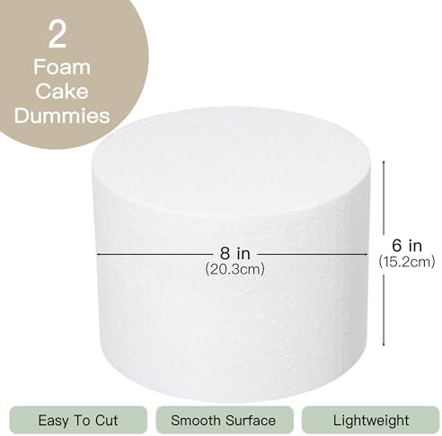 8x6 Inch Foam Dummy Round Cake for Crafts 2 PCS for DIY Projects in 8x6 Inch in white, alternate view 3