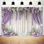 8X6ft Purple Wisteria Flower Wall Backdrop Purple Floral Curtain Background for Bridal Shower Birthday Party, alternate view