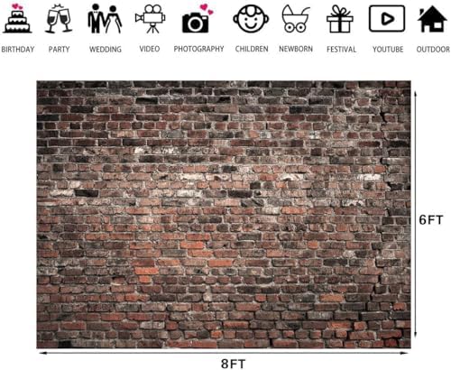 8x6ft Red Brick Wall Photography Backdrop Rustic Vintage Industrial Style Background Banner for Party Wedding, alternate view
