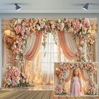 8X6ft Romantic Floral Wedding Backdrop Pink Flower Curtain Photography Background Anniversary Ceremony Bridal
