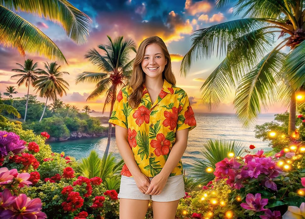 8x6ft Summer sea Backdrop Tropical Beach Plants Photo Backdrop Hawaiian Ocean Blue Sky Background for Theme, alternate view 4