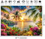 8x6ft Summer sea Backdrop Tropical Beach Plants Photo Backdrop Hawaiian Ocean Blue Sky Background for Theme, alternate view 6