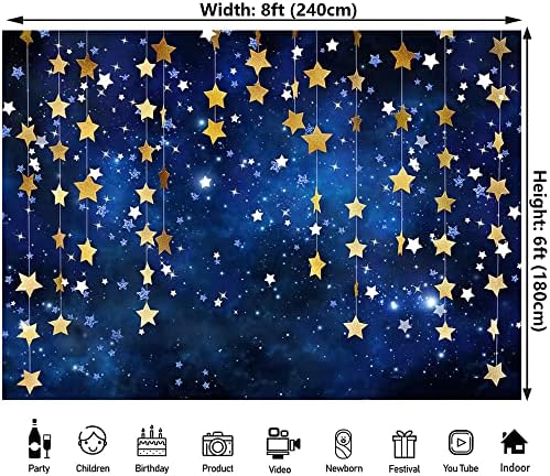 8x6ft Twinkle Twinkle Little Star Backdrops Navy Blue Galaxy Starry Night Gold Stars Photography Background for, alternate