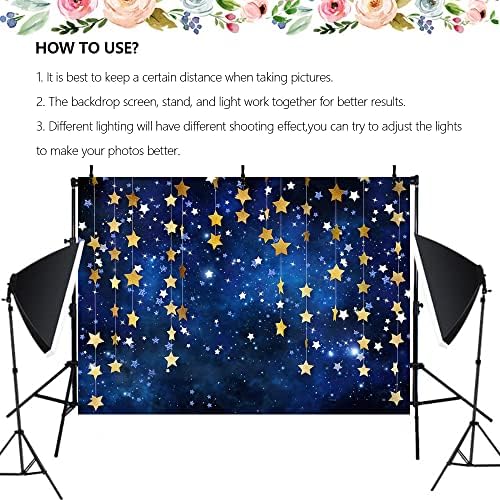 8x6ft Twinkle Twinkle Little Star Backdrops Navy Blue Galaxy Starry Night Gold Stars Photography Background for, alternate