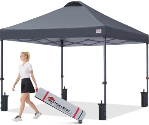 8x8 Durable Pop Up Canopy Tent with Roller Bag, Dark Grey in Dark Grey