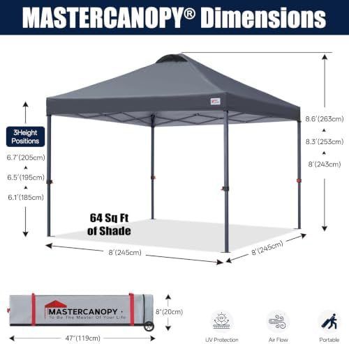 8x8 Durable Pop Up Canopy Tent with Roller Bag, Dark Grey in Dark Grey, alternate view 3