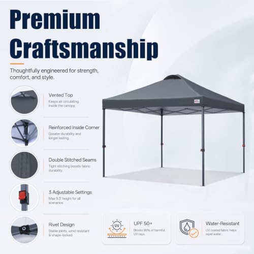 8x8 Durable Pop Up Canopy Tent with Roller Bag, Dark Grey in Dark Grey, alternate view 4