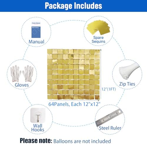 8x8 FT Light Gold Shimmer Wall Backdrop for Party Decorations in 8x8 FT in Light Gold, alternate view 2