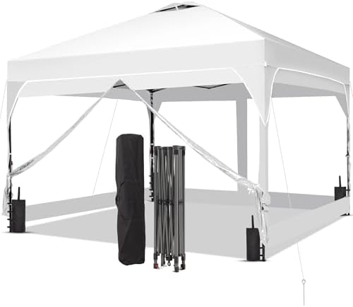 8x8 FT Pop Up Canopy Tent with One Push Setup, Setup Gazebo with 4 PVC Transparent Sidewalls, Easy Carry for
