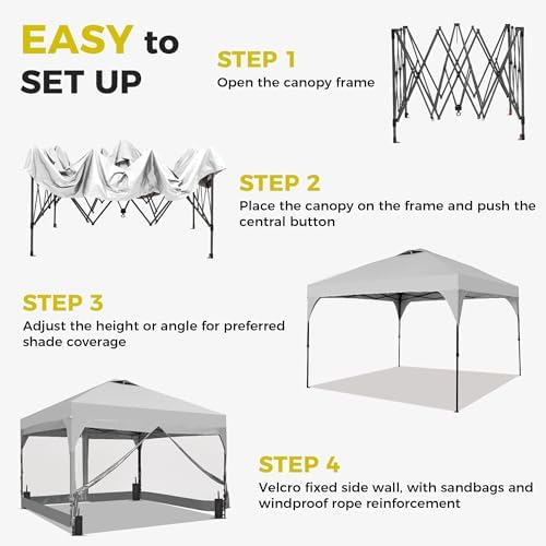 8x8 FT Pop Up Canopy Tent with One Push Setup, Setup Gazebo with 4 PVC Transparent Sidewalls, Easy Carry for, alternate view