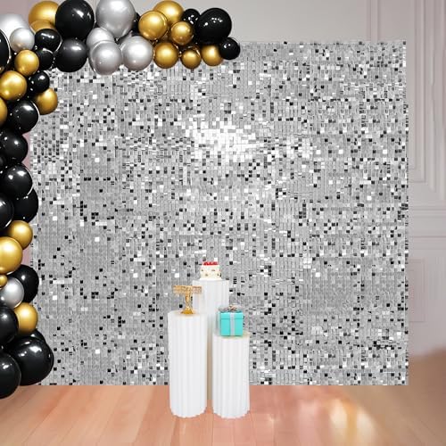 8x8 FT Silver Shimmer Wall Backdrop for Party Decorations in 8x8 FT