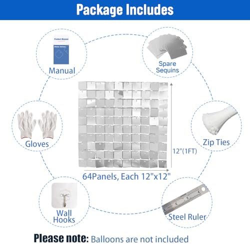 8x8 FT Silver Shimmer Wall Backdrop for Party Decorations in 8x8 FT, alternate view 2