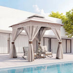8x8 Gazebo Canopy with Netting, Curtains & Double Roof