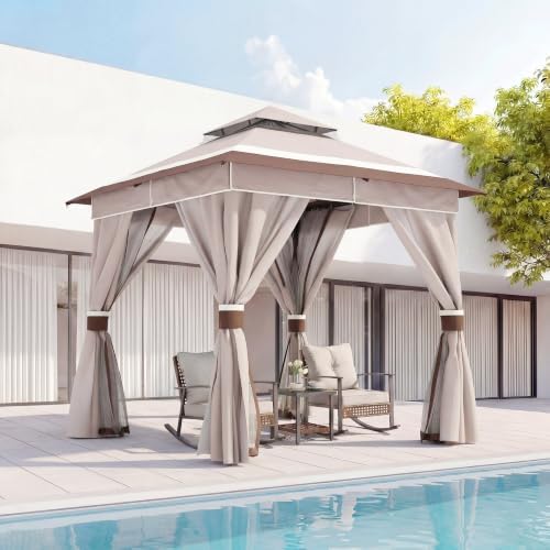 8x8 Gazebo Canopy with Netting, Curtains & Double Roof