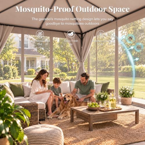 8x8 Gazebo Canopy with Netting, Curtains & Double Roof, alternate view 4