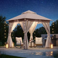 8x8 Gazebo Canopy with String Lights, Netting and Curtains