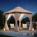 8x8 Gazebo Canopy with String Lights, Netting and Curtains