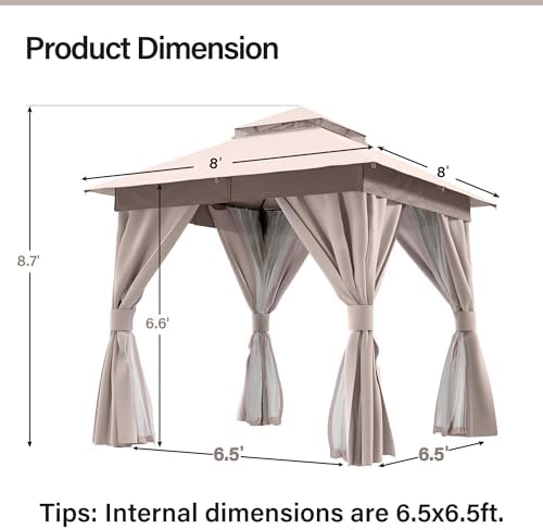 8x8 Gazebo Canopy with String Lights, Netting and Curtains, alternate view 2