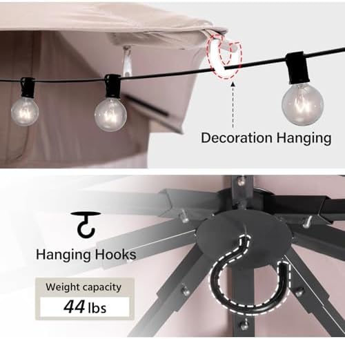 8x8 Gazebo Canopy with String Lights, Netting and Curtains, alternate view 3