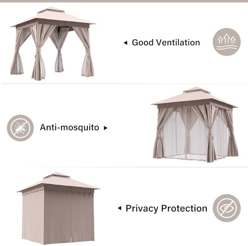 8x8 Gazebo Canopy with String Lights, Netting and Curtains, alternate view 4