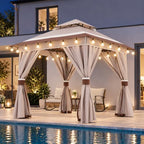 8x8 Gazebo with Lights, Netting, Curtains & Double Roof