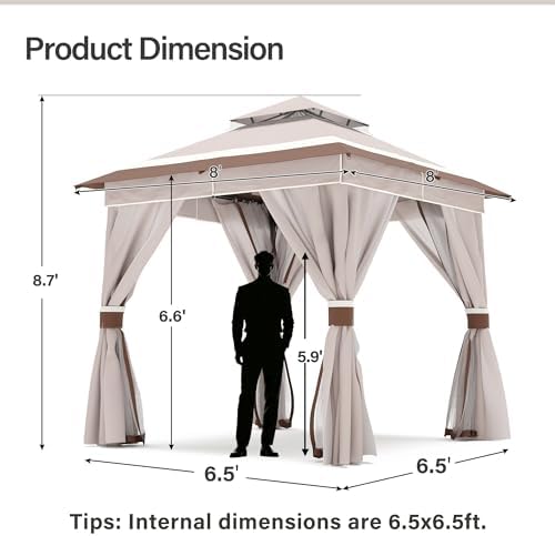 8x8 Gazebo with Lights, Netting, Curtains & Double Roof, alternate view 2