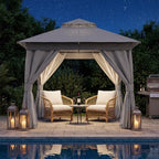 8x8 Outdoor Gazebo with Curtains, Netting & Double Roof