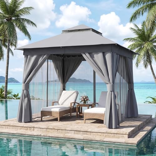8x8 Outdoor Gazebo with Curtains, Netting & Double Roof, alternate view 3
