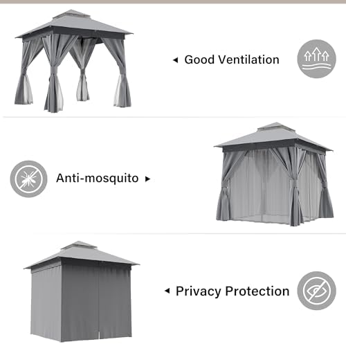 8x8 Outdoor Gazebo with Curtains, Netting & Double Roof, alternate view 5