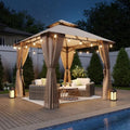 8x8 Outdoor Gazebo with Hanging Light, Beige in Beige
