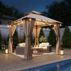 8x8 Outdoor Gazebo with Hanging Light, Beige in Beige