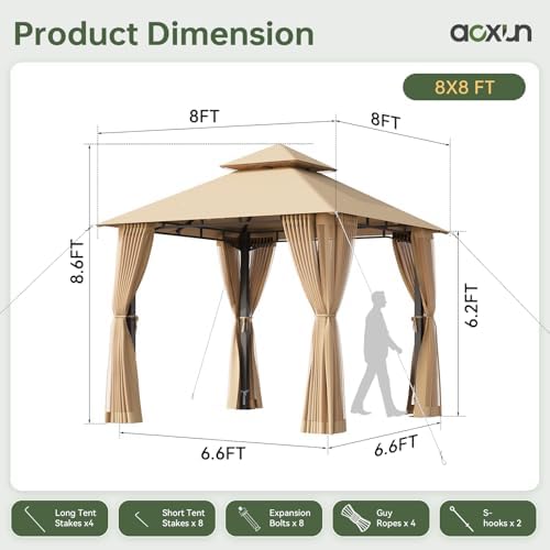 8x8 Outdoor Gazebo with Hanging Light, Beige in Beige, alternate view 2