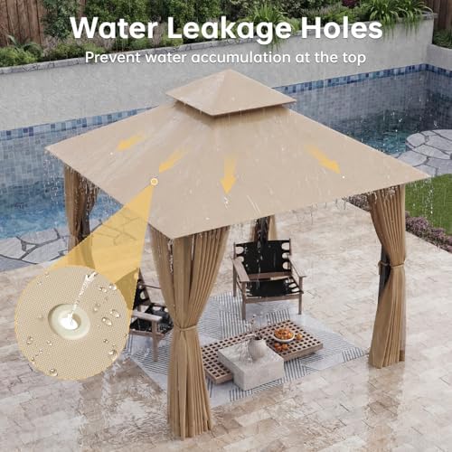 8x8 Outdoor Gazebo with Hanging Light, Beige in Beige, alternate view 4
