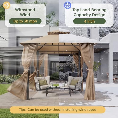 8x8 Outdoor Gazebo with Hanging Light, Beige in Beige, alternate view 7