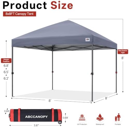 8x8 Pop Up Canopy, Heavy Duty Weather Protection, Light Gray in Light Gray, alternate view 3
