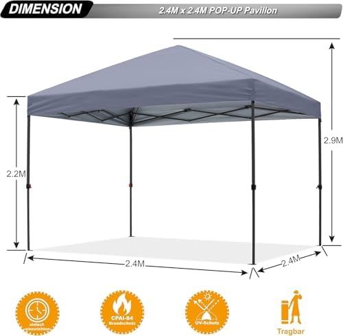 8x8 Pop Up Canopy, Heavy Duty Weather Protection, Medium Gray, alternate view 3