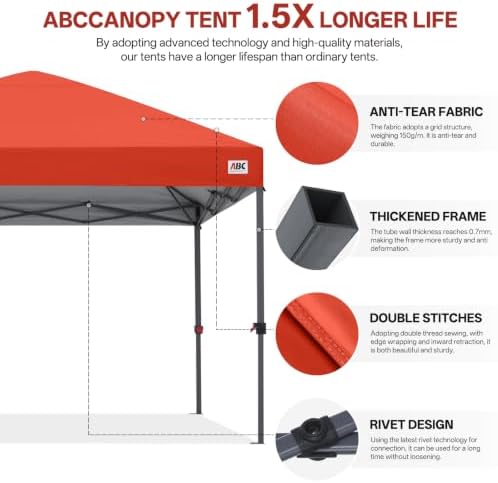 8x8 Pop Up Canopy, Heavy Duty Weather Protection, Reddish Orange, alternate view 4