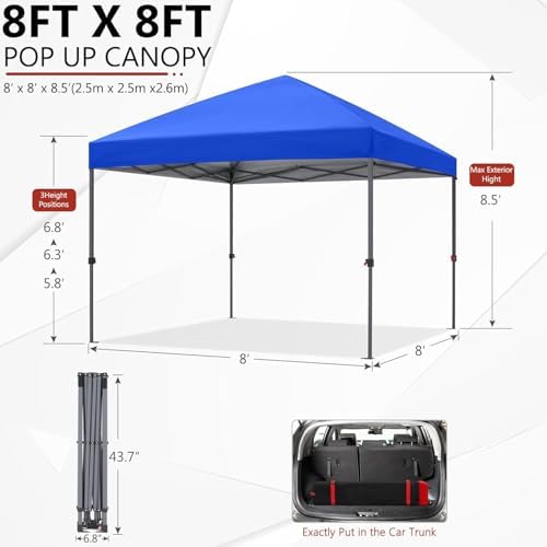 8x8 Pop Up Canopy, Heavy Duty Weather Protection, Royal Blue in Royal Blue, alternate view 3